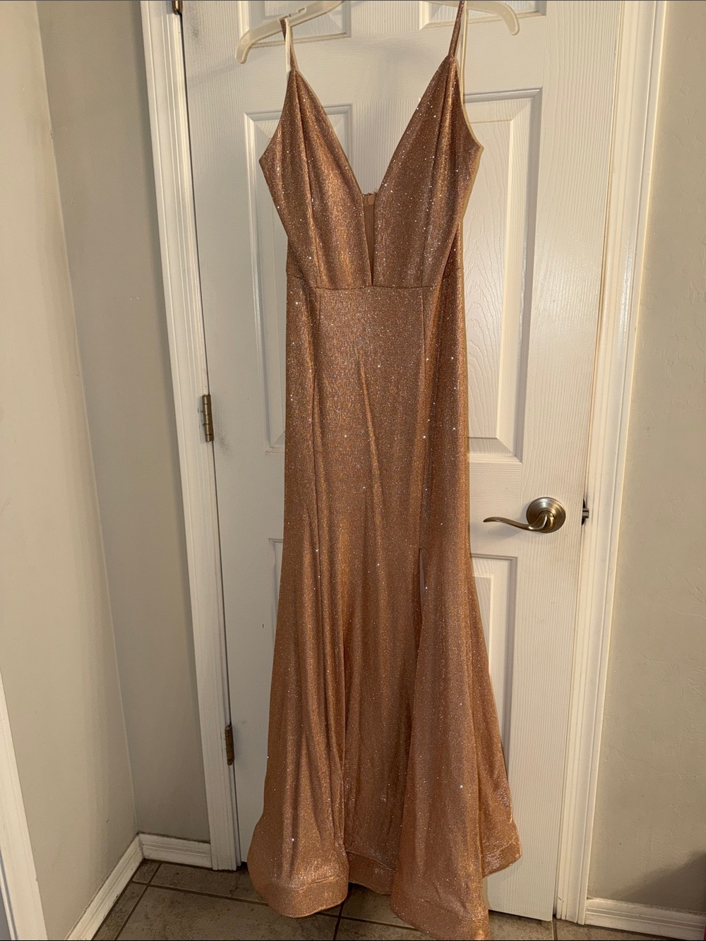 Sparkling Rose gold V-Neck Evening Gown